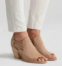 Eileen Fisher Nikki Peep Toe Block Heel Booties Tan Genuine Leather Size 6.5