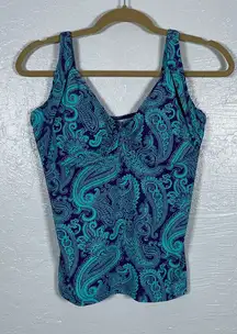 Title Nine Women 36DD Blue Purple Paisley Print Tankini Swim Top Underwire