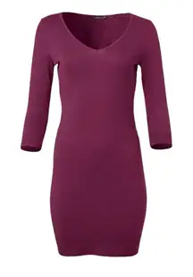 Venus Burgundy‎ Long & Learn Deep V Neck Mini T-shirt Dress sz 1X