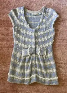 Charlie & Robin blue knit wool blend vest short sleeve bow detail size M