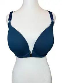Cacique Boost Plunge Bra Front Clasp Rainbow Straps Navy Blue 40DD
