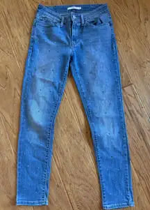 Levis 711 Skinny Jeans Womens 27 Light Wash Denim Bling Front Leg Embellished