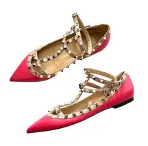 NEW Valentino Garavani Rockstud Caged Ballerina Flat Sandals size 37 Pink