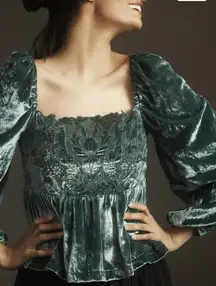 Anthropologie Long-Sleeve Luxe Cutwork Velvet Blouse Size Large