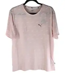 Puma Womens T Shirt Top All Over Logo Short Sleeve Light Pink Size M