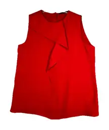 Zara Shirt Womens Small Red Ruffle‎ Blouse Basic Minimalist Office Wear Casual
