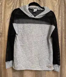 PINK Victorias Secret Black Gray Fishnet Mesh Long Sleeve Top Sweater Hoodie XS