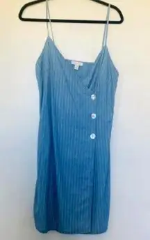 Topshop  Blue Jean Pin Stripe Fold Over Pearl Button Dress- Size 8