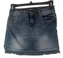 Dollhouse Womens Mini Jean Skirt Size 1 Dark Wash Denim Frayed Raw Release