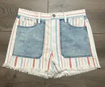 American Eagle High Rise Mom Striped‎ Jeans Shorts Size 6