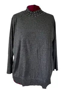 Rafaella Studded High Neck Asymmetrical Sweater Plus‎ Size 3X Casual