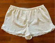 NWT Jolie and Joy brown and white striped coastal linen shorts with lace trim and bows