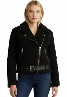 NWT Polo Ralph Lauren Black Shearling Bomber Jacket Women's Size S