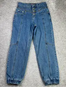 Signature 8 Jeans Women’s Small Blue Jogger High Rise Medium Wash Button Fly