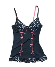 Dolls Kill Corset Top Size Medium 36B Black Pink Skulls Goth Whimsical
