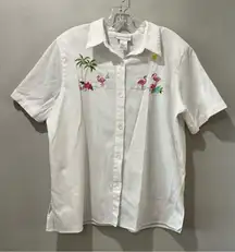 Alfred Dunmer 2 Pc set flamingo Vacation Travel Shirt 18 Pants 16 White Button