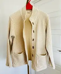 Women’s Cream Waffle Knit Button Down Jacket Sz L Lagenlook Scandi‎ Girl Coastal
