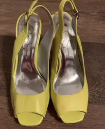 Jessica Simpson Hanson Open Toe Heels Size 7 Bright Yellow Never Worn