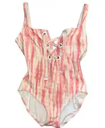 Michael Kors MK Pink/ White Tie-Dye Daydream Lace Up One Piece Swimsuit Size 10