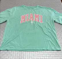 Miami Graphic Long Sleeve T-Shirt Green Pink Palm Tree Print Size Large