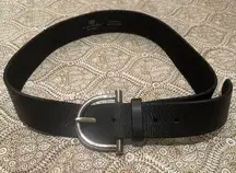 Black leather belt with silver buckle-Small