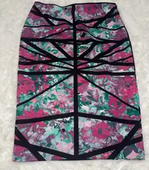 Bisou Bisou pencil length black pink floral pattern skirt woman’s XL