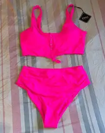 NWT Zaful Two Piece Button Bathing Suit Hot Pink