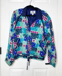 Vintage‎ Oleg Cassini 100% 80s Geometric Print Full Zip Windbreaker Size L