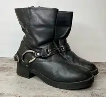 Harley Davidson black leather silver buckle motorcycle riding boots size 8.5