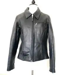 Milwaukee motorcycle clothing company black leather jacket size Large