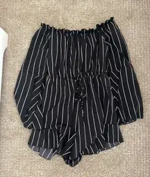 Black & White Striped Off The Shoulder Romper