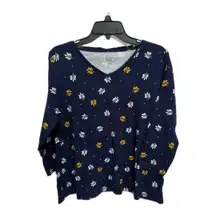 Kim Rogers Fall Leaf Navy 3/4 Sleeve Tee Size XL 100% cotton Basics Autumn