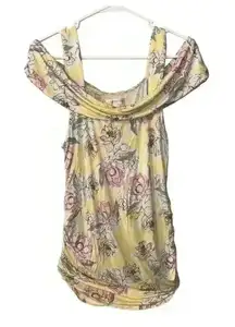 Motherhood Maternity Yellow Floral Cold Shoulder Top, Medium