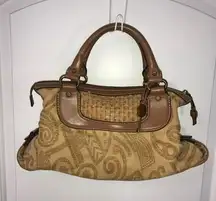 Fossil Vtg Tapestry & Leather Carpet Satchel Shoulder Bag Purse EUC