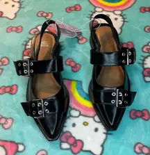 Size 6 Peyton Double Buckle black Slingback Flats by wild fable