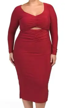 Eloquii Lurex Sparkly Red‎ Cutout Dress Midi Long Sleeve Formal Party plus sz 18