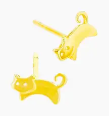 14K Yellow Gold Cat Earrings