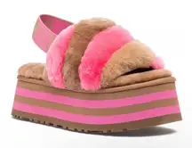 NWT UGG Disco Stripes Fur Sandals Platform Slippers Size 8