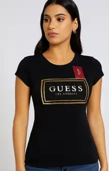 Guess Black and Gold Fitted Cap Sleeve Tee size XS (A1)..!!
