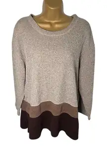 Vtg 80s 90s Dress Barn Colorblock Sweater Scoop Neck Pullover Taupe Brown 14/16