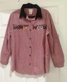 Vtg Bobbie Brooks Flannel Shirt Velvet Collar Sz 18W 20W Gingham Sparkle Mittens
