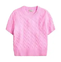 NWT J.Crew Cashmere Cable-knit T-shirt in Neon Orchid Pink Sweater M