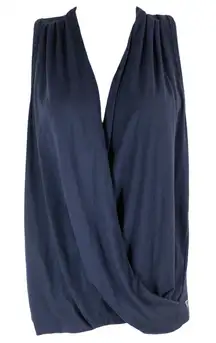 Fabletics XS Top Blue Crossover Faux Wrap Yoga V‎ Neck Sleeveless Stretch 581