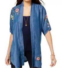 Style & Co. Chambray Embroidered Kimono Cardigan Duster Women’s Size S Floral