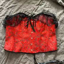 red black Jacquard baroque Lace Trim Off Shoulder Corset Top Bustier corset 3XL