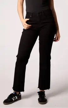 Blue Revival Quinn Mid Rise Straight Leg Raw Hem Recycled Denim Jeans Black 30