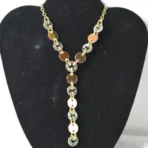 Vintage EC Y Shaped Flapper Style Abalone/Gold Tone Disc Link Statement Necklace