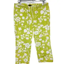 J Crew Pants Womens 10 Green Floral Flowers Cropped Capri Low Fit‎ Casual Preppy