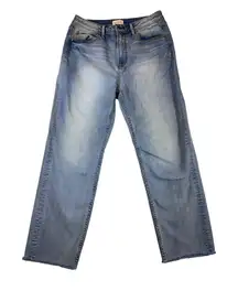 Driftwood Roye High Rise Straight Leg Jeans Light Wash Distressed Hem Womens 29