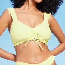 New Wild Fable Light Neon Yellow Tie front Cap Sleeve Swim Bikini Top